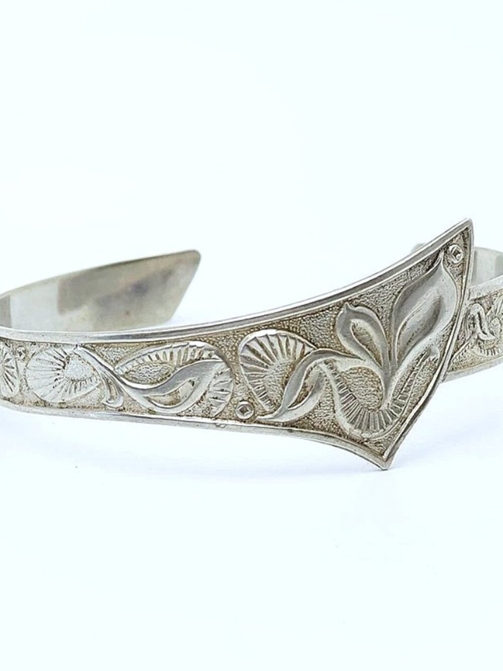 Vintage Original Russian  Soviet USSR Solid Silver 875 Floral Cuff Bracelet